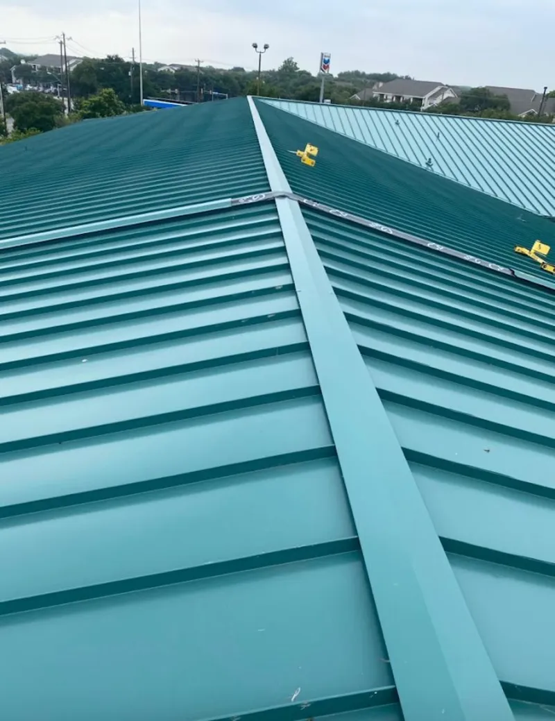 Green commercial metal roof ridge and valley for Metal Roof Repair in Hacienda Heights